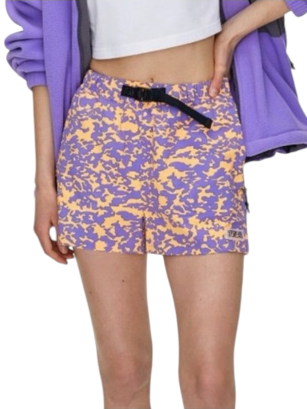 ARITZIA TNA Oceanside Belted Athletic Shorts Purple Orange Print S Hiking